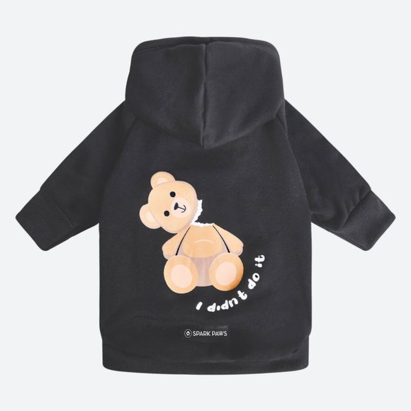(XL) I Didnt do it Broken Teddy bear black dog hoodie NWT - Picture 1 of 3